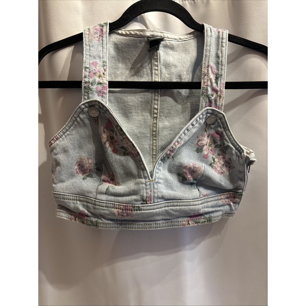 Wild Fable Denim Cottagecore Floral Bustier‎ Crop Top Size XXS Western Y2K Boho